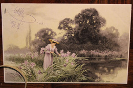 Ak CPA 1907 Femme Fleurs Iris Carte Voyagée Elsass Alsace - Autres & Non Classés
