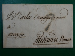 BP 11 ESPANA  BELLE LETTRE  1828 .BURGOS MEDINA DE POMAR   + GRIFFE ROUGE +TAXE 6+A VER + + AFFR. INTERESSANT++ - ...-1850 Prefilatelia