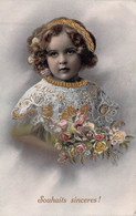 FETES Et VOEUX - Souhaits Sinceres - Jeune Fille Avec Des Fleurs Dans Les Mains -  Carte Postale Ancienne - Other & Unclassified