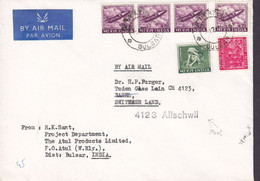 India Air Mail Par Avion BULSAR Cover Brief Lettre BASEL Readressed ALLSCHWILL Switzerland 3-Stripe - Luftpost