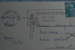 2-523 Carte Variété Flamme "allongée" Sables D'Olonne Coiffure Piscine Port Vendée 8f  Marianne Gandon Décentré 1953 - Storia Postale