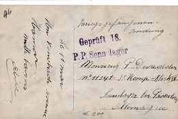 KRIEGSGEFANGENENSENDUNG  ) GEPRÜFT 18 P.P.SENNELAGER  P.DEVADDER N° 11341 _ 3e KOMP.BLOK IV BEI PADERBORN      2 SCANS - Krijgsgevangenen