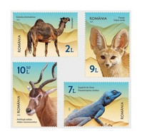 ROMANIA 2021 FAUNA Desert Animals CAMEL FOX ANTHELOPE LIZZARD - Fine Set MNH - Nuevos