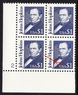 USA — SCOTT 2194d — JOHNS HOPKINS — CONSTANT PLATE VARIETY BLOCK OF 4 - Abarten & Kuriositäten