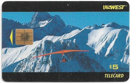 USA - U.S. West (Chip) - Hang Glider, Snow & Ice Mountain, Solaic, 08.1995, 5$, 15.000ex, Used - [2] Chip Cards