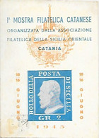 Italie Carte 1ere Mostra Filatelica Catanase Catania 12 Juin 1945 - Autres & Non Classés