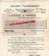 87- LE DORAT - RARE LETTRE PRIX 1923- LAGUZET RICOUX-GRAINES FOURRAGERES-AGRICULTURE -COLZA-AVOINE-PIMPRENELLE-TREFLE - Landbouw