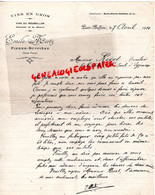 87 - PIERRE BUFFIERE - LETTRE MANUSCRITE SIGNEE EMILE MERTZ- PROPRIETAIRE VITICULTEUR- MARCHAND DE VINS-1921 - Food