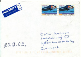 Finland Cover Sent To Denmark 17-2-2003  Ski Jump (1 Of The Stamps Is Damaged) - Storia Postale