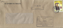 Malta 1997 Valletta Sedan Chair Domestic Advice Of Receipt AR Registered Official Malta Police Justice Cover - Malte