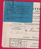 ETIQUETTE PATRIOTIQUE APRES LA GUERRE 1870 SUR AVIS CONTRIBUTIONS SOMAIN NORD LILLE 31 12 1871 LETTRE COVER - War 1870
