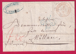 GUERRE 1870 CAD FRANCHISE MILITAIRE STRASBOURG BAS RHIN 1871 TAXE TAMPON 25 EN BLEU POUR MILHAU AVEYRON LETTRE COVER - War 1870