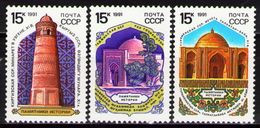 USSR Russia 1991 Historic Architecture Moslem Tower Historical Monuments Mosques Mosque MNH Mi 6174-76 Sc 5968-70 - Mosquées & Synagogues