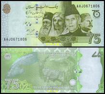 Pakistan 75 Rupees 2022, Paper, Commemorative,  AAJ Or AAK Prefix, UNC - Pakistan