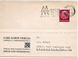 57301 - Deutsches Reich - 1939 - 15Pfg Hindenburg EF A Kte LEIPZIG - HERBSTMESSE ... -> Milwaukee, WI (USA) - Cartas & Documentos