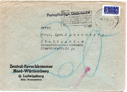 57312 - Bund - 1949 - Unfrank DienstBf Zentral-Spruchkammer Nord-Wuerttemberg LUDWIGSHAFEN - ... -> Stuttgart, Nachporto - Storia Postale