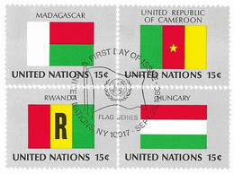 MADAGASCAR, CAMEROUN, RWANDA, HONGRIE ENVELOPPE 1ER JOUR ONU 1980 DRAPEAUX  ( TIMBRES DES NATIONS UNIES ) A VOIR - Enveloppes