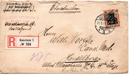 57346 - Deutsches Reich - 1911 - 30Pfg Germania EF A R-Bf KONSTANZ -> HEIDELBERG, O Etw Rauh Geoeffnet (Mke OK) - Storia Postale