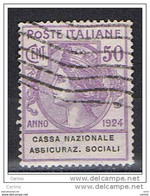 REGNO:  1924  CASSA  NAZIONALE  ASSICURAZ. SOCIALI  -  50 C. VIOLETTO  US. -  SASS. 28 - Insured