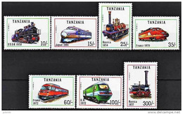 TANZANIE, Trains, TGV, Tren,  Yvert N°789/95 Neuf Sans Charniere ** MNH Locomotives Du Monde - Eisenbahnen