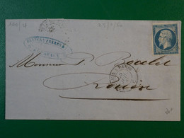 BP12 FRANCE BELLE  LETTRE  1860  BORDEAUX A ROUEN     +N°14 + AFFR. INTERESSANT++ - 1853-1860 Napoléon III.