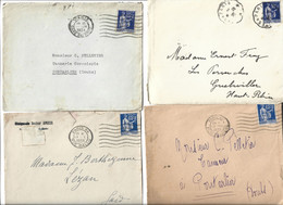 4 Enveloppes Timbre Type PAIX 65c /1938 /  Oblitération PARIS - 1932-39 Paix