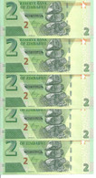 ZIMBABWE 2 DOLLARS 2019 UNC P 101 ( 5 Billets ) - Zimbabwe