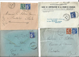 4 Enveloppes Timbre Type PAIX 65c / 1938 /  Oblitération 25 DAMPRICHARD BESANCON JOUGNE CHARMAUVILLERS - 1932-39 Paix