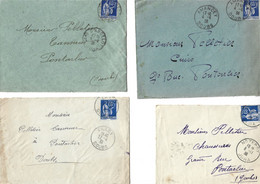 4 Enveloppes Timbre Type PAIX 65c / 1938 /  Oblitération 39 GARE D'ANDELOT 25 AMANCEY GILLEY NOZEROY - 1932-39 Paix