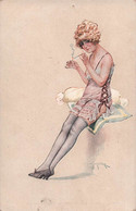 Illustrateur Milliere - Femme Sein Nu Fumant Une Cigarette - Carte Postale Ancienne - - Milliere
