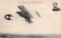 TRANSPORT - AVIATEUR - SOMMER Vole Sur Biplan Farman - Carte Postale Ancienne - Piloten