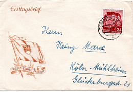57461 - DDR - 1954 - 24Pfg Deutschland-Treffen Der Jugend EFa Bf DRESDEN -> Westdeutschland - Lettres & Documents
