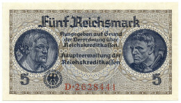 5 REICHSMARK OCCUPAZIONE TEDESCA ITALIA REICHSKREDITKASSEN 1943 FDS - Occupazione Alleata Seconda Guerra Mondiale