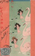 Illustrateur Raphael KIRCHNER - Geisha - Cygnes Et Japonaises - Carte Postale Ancienne - - Kirchner, Raphael