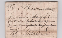 Hérault Marque Postale Montpellier (28 X 2,5) Du 17 6 1759 Pour Toulouse Taxe Manuscrite 4 - 1701-1800: Vorläufer XVIII