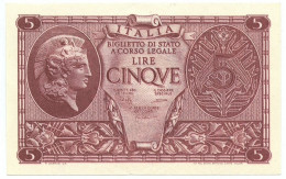 5 LIRE BIGLIETTO STATO ATENA LUOGOTENENZA UMBERTO CAVALLARO 23/11/1944 FDS-/FDS - Regno D'Italia – Other