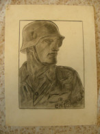 Kunst Bleistiftzeichnung / Pencil Drawings Militär  2.Weltkrieg WW2 Soldat Uniform  24cm X 32 Cm  1940 - Estampas