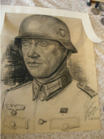 Kunst Bleistiftzeichnung / Pencil Drawings Militär  2.Weltkrieg  WW2 Soldat Uniform  36cm X 44 Cm  1939 - Gouaches