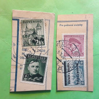 SLOVENSKO / Bohmen Und Mahren 1939, 1942,4 Timbres Obl Sur Fragments,  TB - Gebraucht