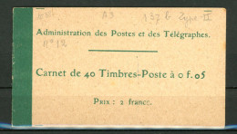 AP2-1 Beau Carnet  N° 137-C1 ** (petites Adhérences Sur 2ème Page) Complet Et RARE . Cote 850 Euros  !!! - Old : 1906-1965