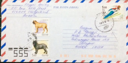 RUSSIA 2002,COVER USED TO INDIA ,2 DIFF DOG & OLYMPIC GAME STAMP,CHELYA TIASK TOWN SPECIAL CANCEL. - Brieven En Documenten