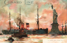 Bateau - CUNARD LINE , Compagnie Maritime - Paquebot In Upper New York Bay - Paquebots