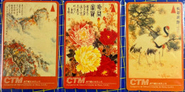 MACAU SET OF 3 CHINESE PAINTING IN PHONE CARD, USED, VERY FINE AND CLEAN, - Macau