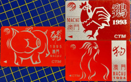 MACAU LOT OF 3 CHINESE LUNAR NEW YEAR PHONE CARD, USED, VERY FINE AND CLEAN, - Macau