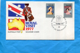 Marcophilie-AUSTRALIE- Enveloppe 16 Mars 1977 ROYAL VISIT --Melbourne-stamps N°612-3 - Lettres & Documents