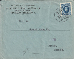 Slovaquie Lettre Bratislava Pour La Suisse 1943 - Storia Postale