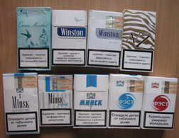 Lot Of 9 Empty Cigarette Packs / Boxes From The Belarus:  Winston, Minsk, Fest, NZ - Empty Cigarettes Boxes