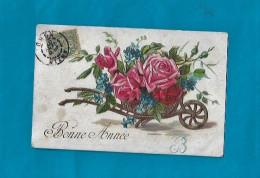 Carte Postale Post Card  Brouette Fleurs 1908 Destinataire Melle Virginie Manesse Rue Verte ANZIN Près De Valenciennes - Anzin