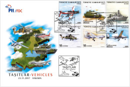 Turkey, Türkei - 2017 - Military Vehicles | Aviation, Helicopter, Aircraft, Tank, Warship /// First Day Cover & FDC - Lettres & Documents