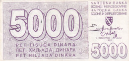 Bosnia And Herzegovina, 5 000 Dinara, P-27 (1.8.1992) - Bosnie-Herzegovine